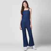 Women's Blue Denim Strap style Jumpsuit with bootcut pants